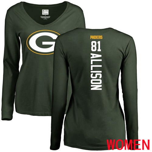 Green Bay Packers Green Women #81 Allison Geronimo Backer Nike NFL Long Sleeve T Shirt